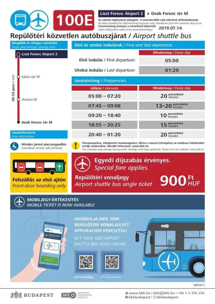 Timetable of Bus100E